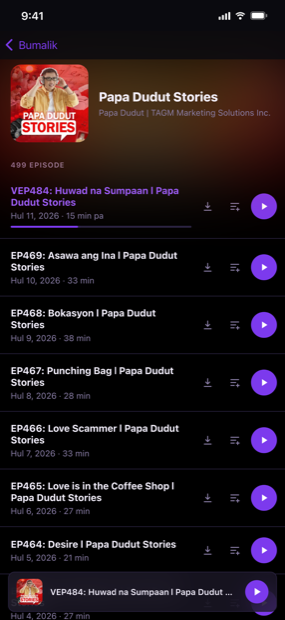Bawat episode, malinaw na nakalista