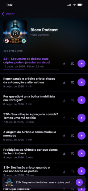 Cada episódio, claramente listado