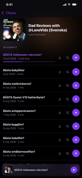 Varje avsnitt, tydligt listat